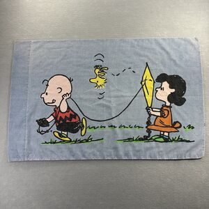 Vtg Peanuts Charlie Brown Lucy Kite Pillowcase Tastemaker 1970s Snoopy 42 X 36